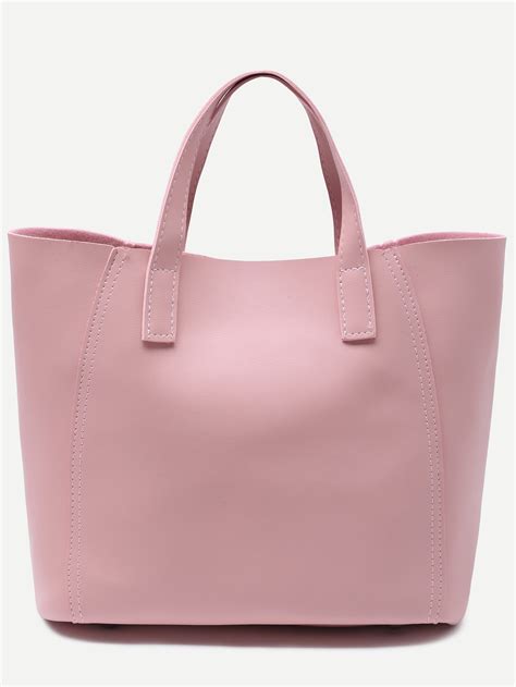 pink tote leather handbag